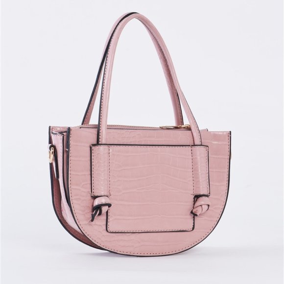 Jillian Croc Embossed Vegan Leather Bag (Pink) - Picture 1 of 4